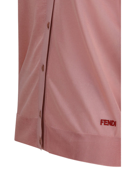 FENDI Cardigan crewneck in viscose with embroidered logo