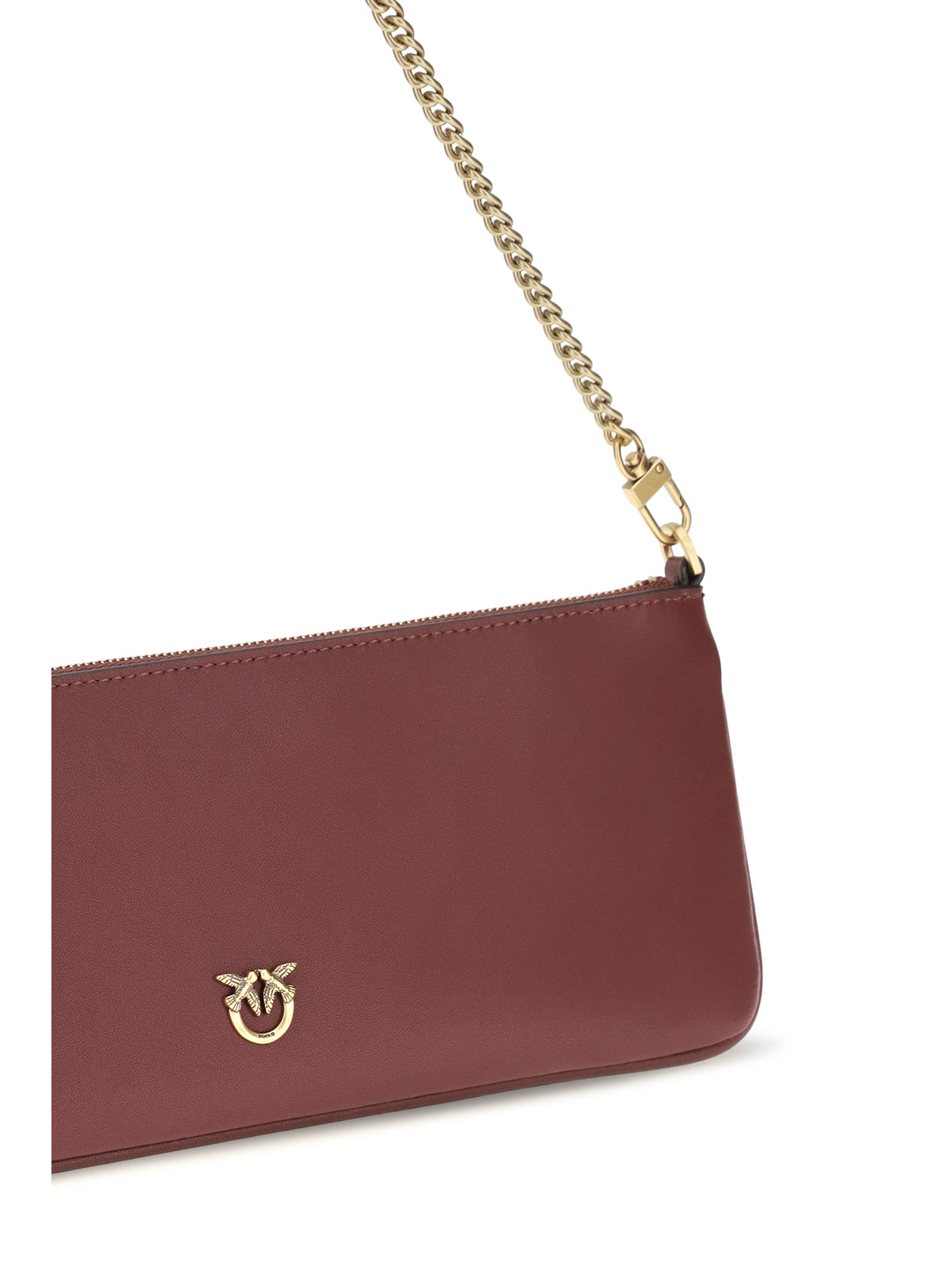 Pinko Horizontal Flat leather Shoulder Bag - Ribes Intenso-Antique Gold