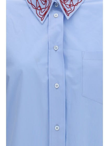 Fabiana Filippi Boyfriend poplin Shirt with embellished collar - Light Blue/Red