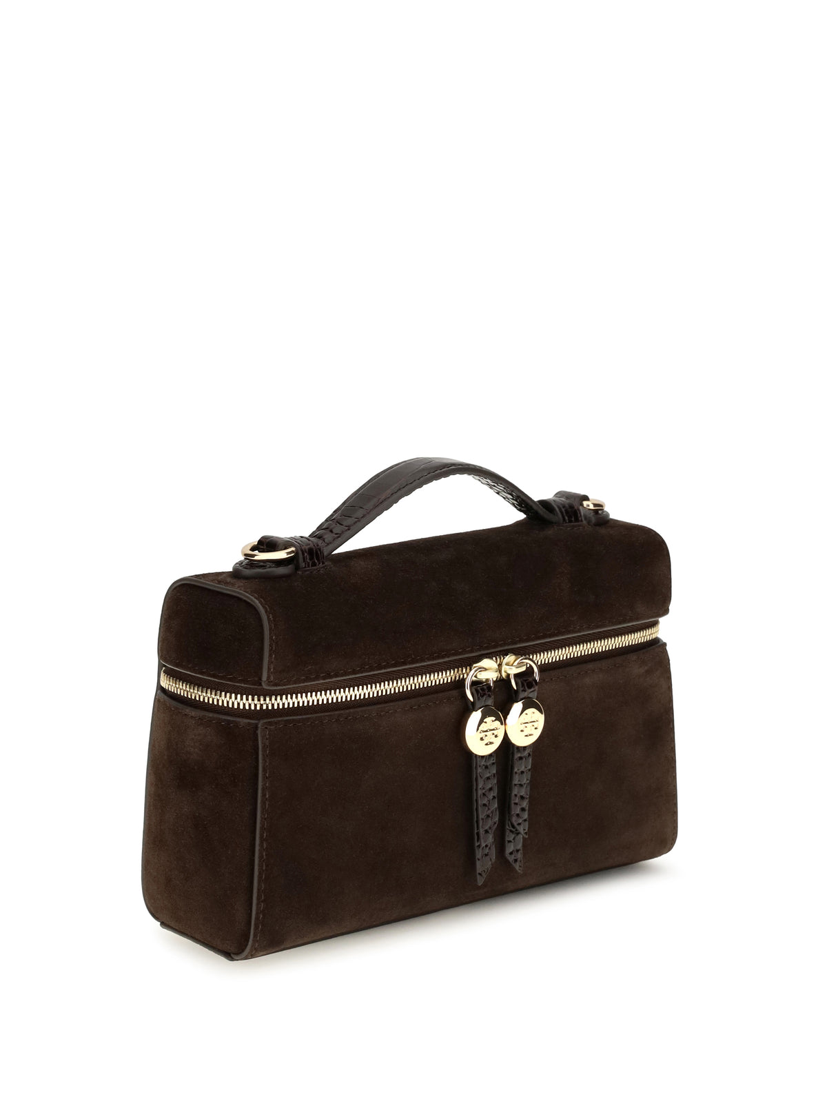 Tory Burch Romy Slim suede Top Handle Bag - Dark Cocoa