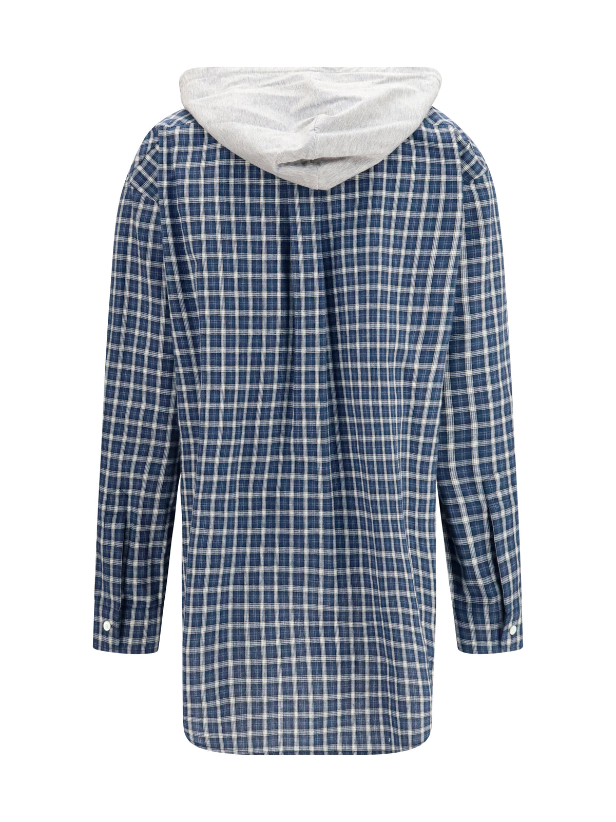 Miu Miu Checked Hooded Shirt - Blu+Bianco