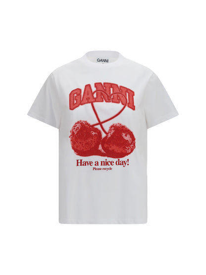 Ganni Cherry T-shirt - Bright White