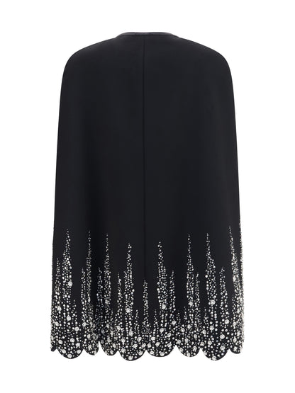 Valentino Compact drap Cape with degradé rhinestone embroidery - Black/Silver
