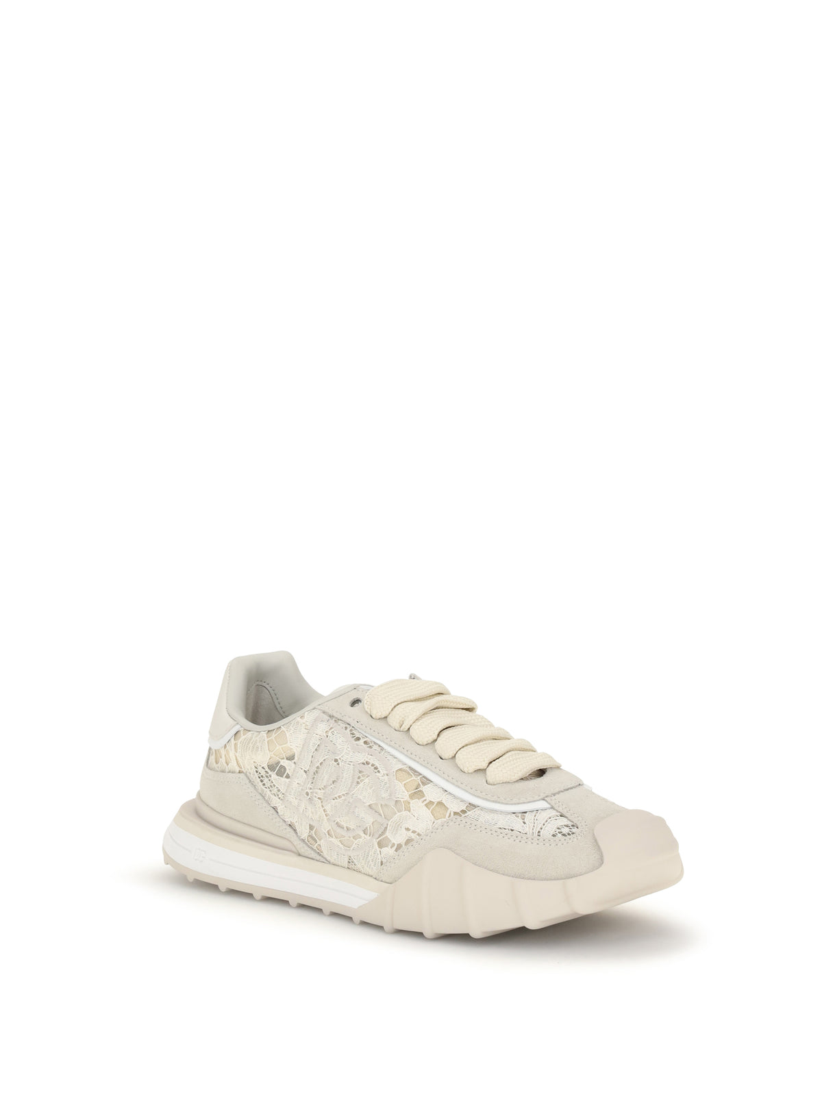 Dolce & Gabbana Leather and lace Sneakers - Beige/Gesso
