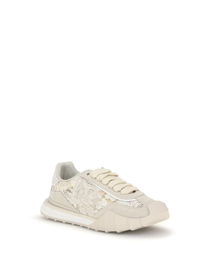 Dolce & Gabbana Leather and lace Sneakers - Beige/Gesso