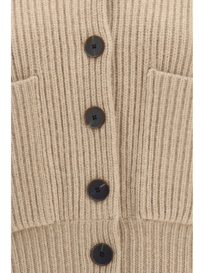 Tory Burch Ribbed wool cropped Cardigan - Golden Brown Melange