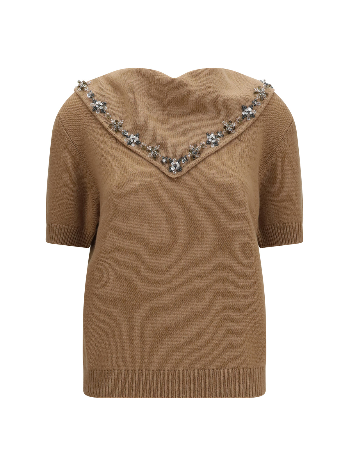Prada Cashmere Sweater with jewel scarf - Camel