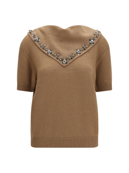 Prada Cashmere Sweater with jewel scarf - Camel