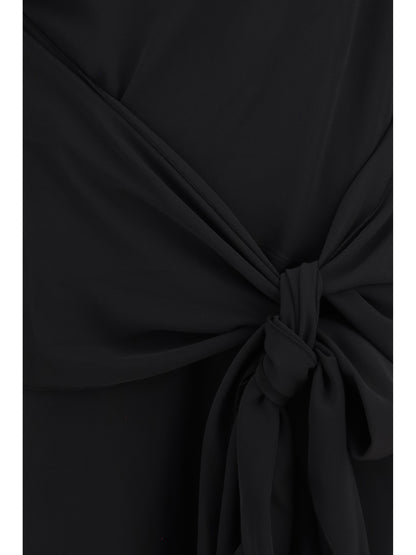 Ganni Draped-knot crepe mini Dress - Black
