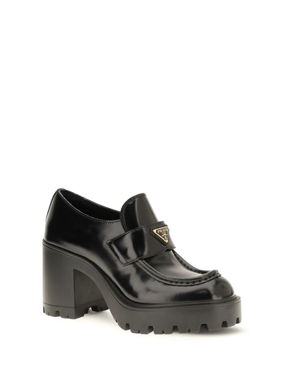 Prada Leather heeled Loafers - Black