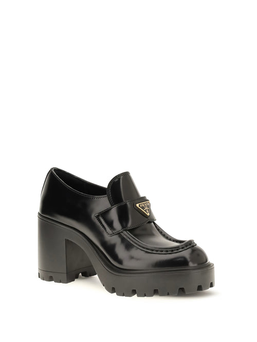 Prada Leather heeled Loafers - Black