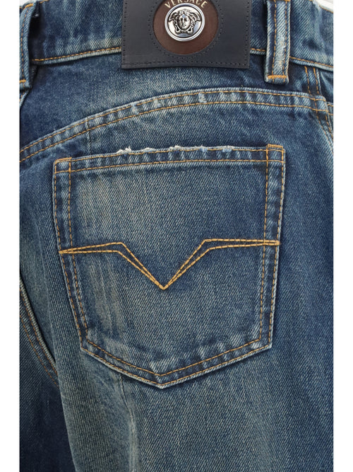 Versace Distressed straight-leg cotton denim Jeans - Dirty Blue
