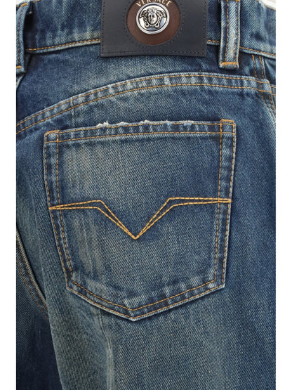 VERSACE Distressed straight-leg cotton denim Jeans