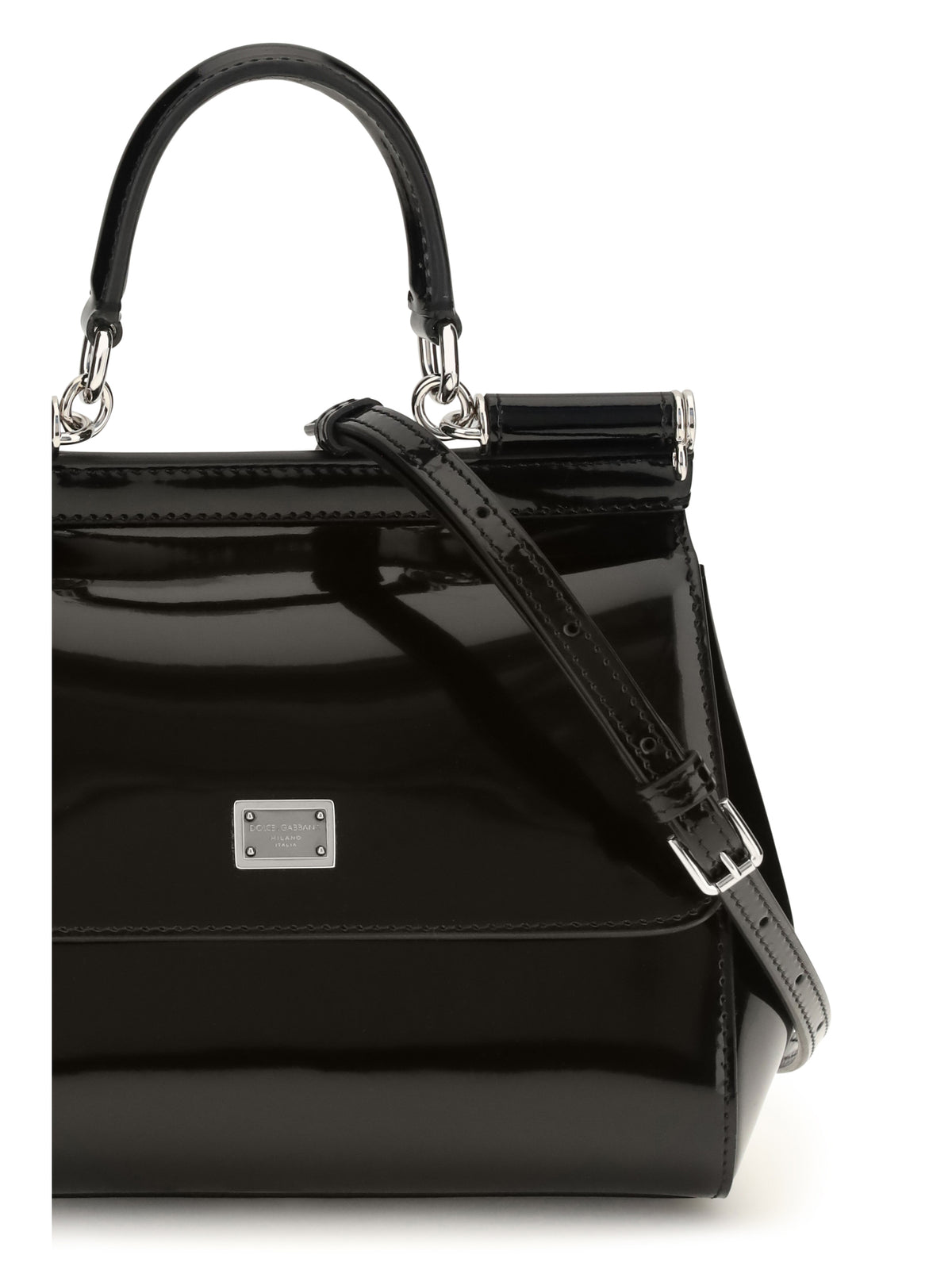 Dolce & Gabbana Small Sicily glossy calfskin Handbag - Black