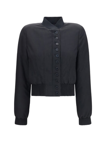 Alexander Mcqueen Buttoned Bomber Jacket with visible stitching - Black