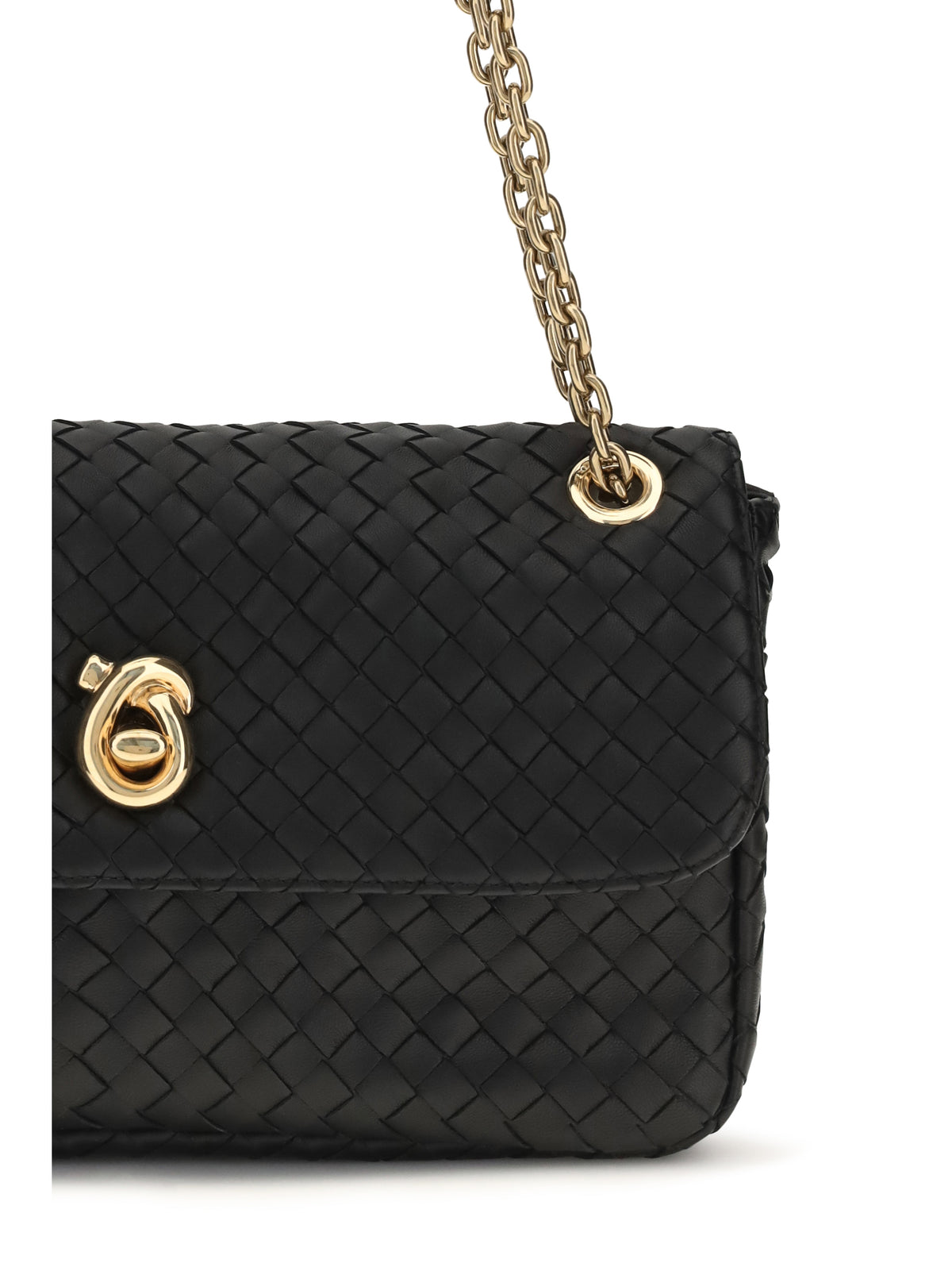Bottega Veneta Intrecciato Shoulder Bag - Black-M Brass