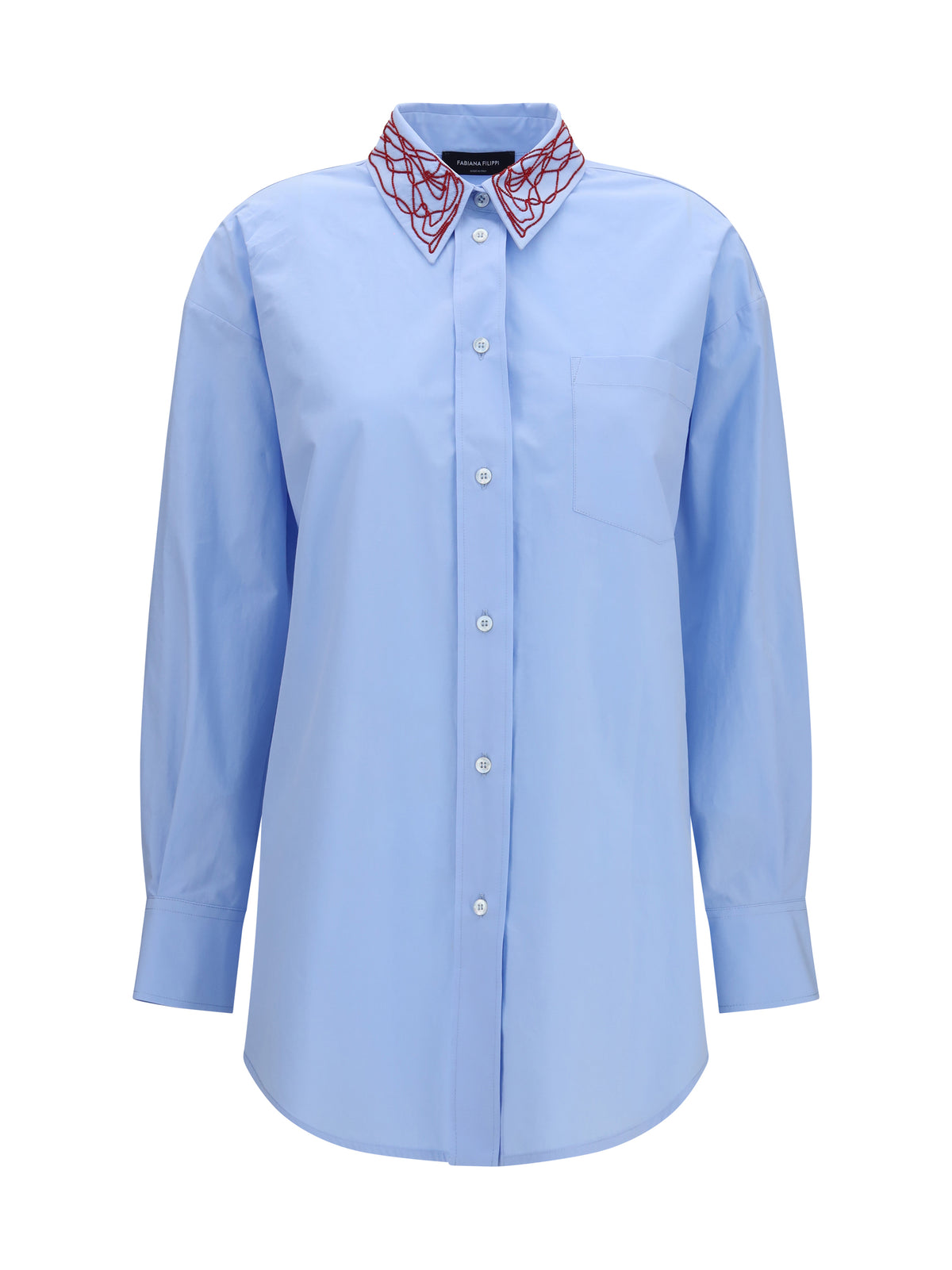 Fabiana Filippi Boyfriend poplin Shirt with embellished collar - Light Blue/Red