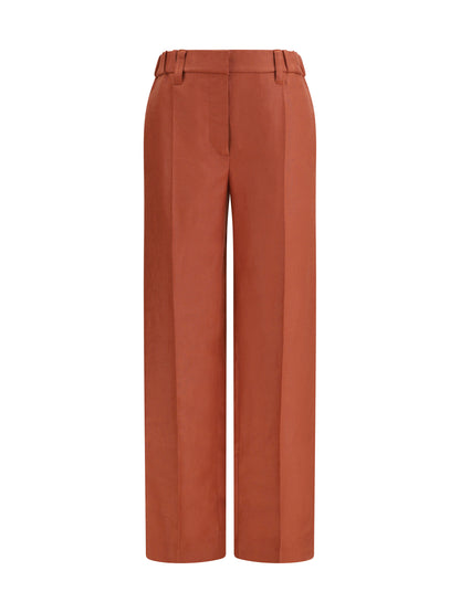 Brunello Cucinelli Wide-Leg Pants in linen with elastic waistband and belt loops - Orange Flame
