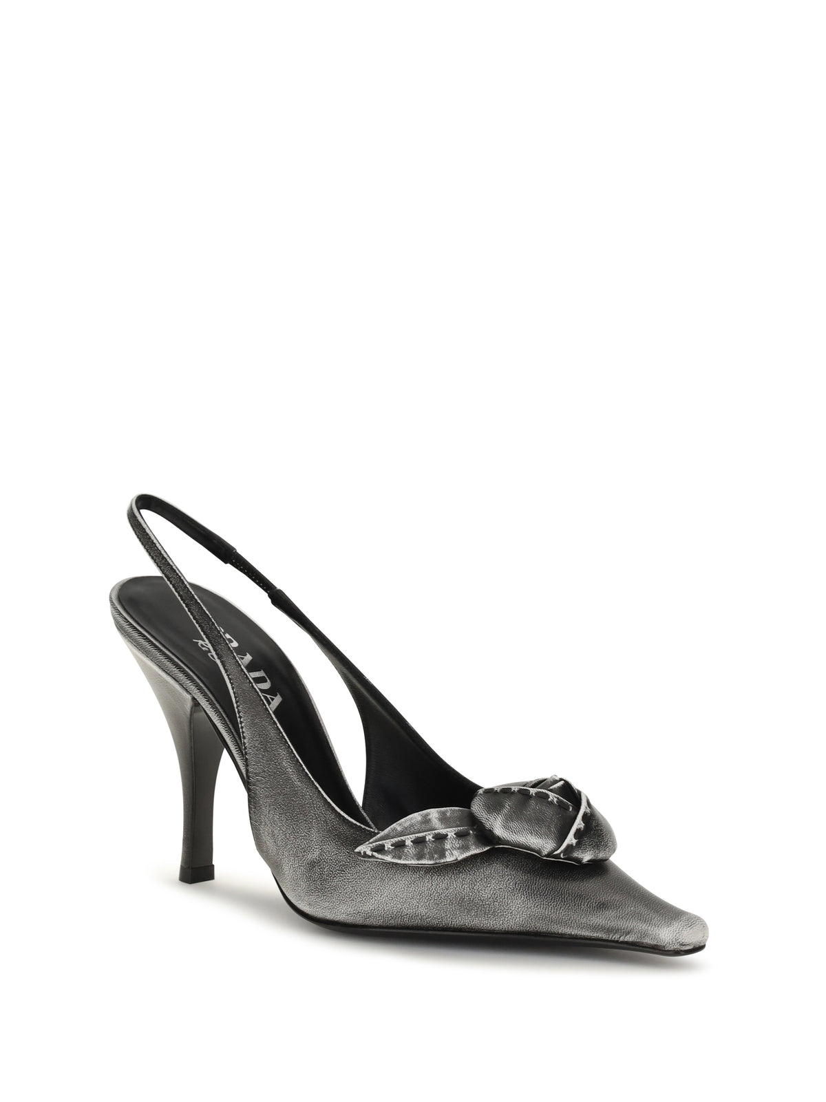 Prada Floral-detail leather Slingback Pumps - Bianco+Nero