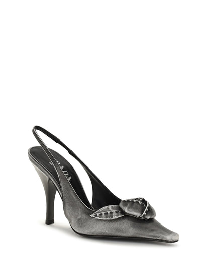 Prada Floral-detail leather Slingback Pumps - Bianco+Nero