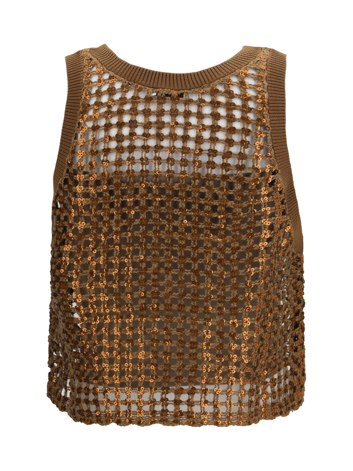 BRUNELLO CUCINELLI Perforated silk and linen Top with sequins