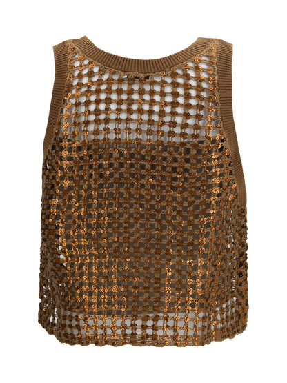 BRUNELLO CUCINELLI Perforated silk and linen Top with sequins