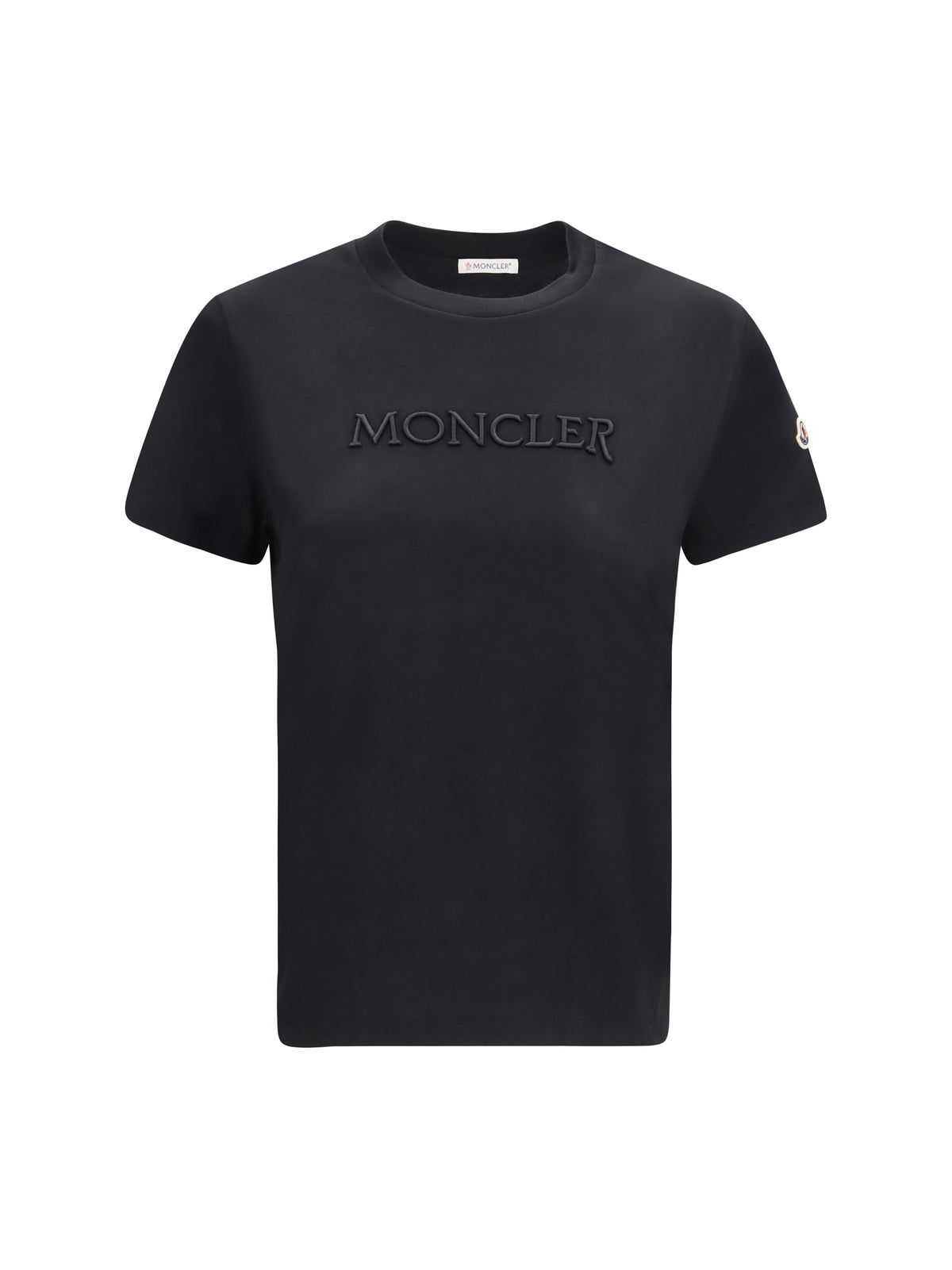 Moncler Cotton T-shirt with a tone on tone embroidered logo - Black