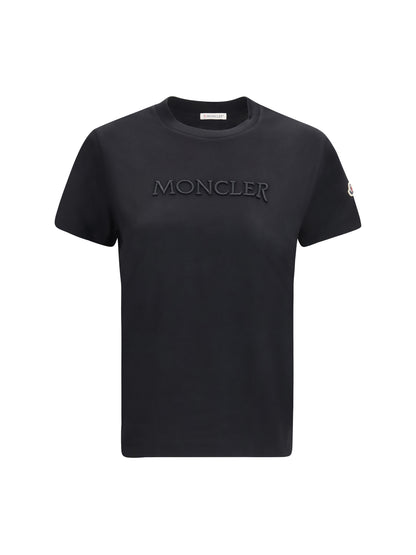 Moncler Cotton T-shirt with a tone on tone embroidered logo - Black