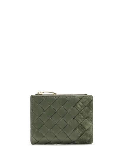 Bottega Veneta Bifold Intrecciato Wallet - Green Tweed-Gold