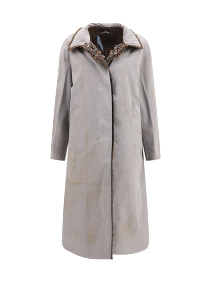 Prada Reversible single-breasted coat with gocce details - Acciaio+Tabacco