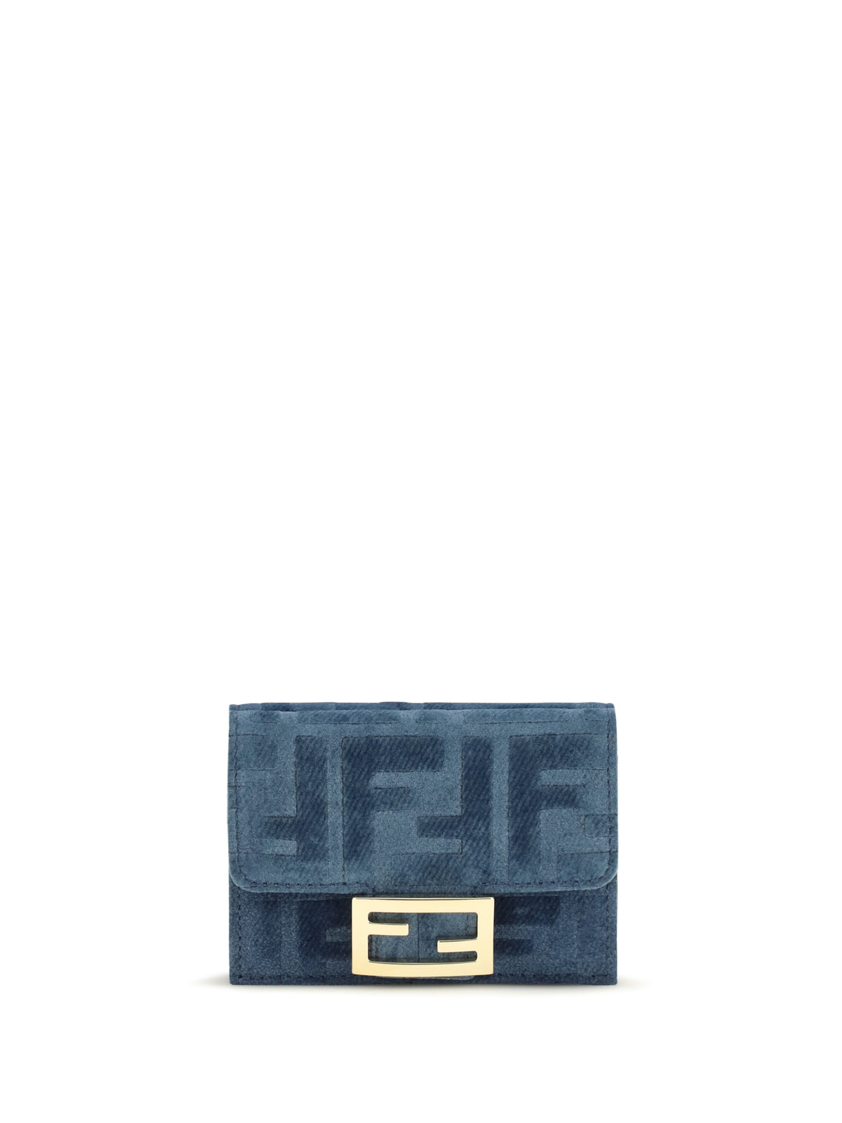 Fendi Trifold Wallet with FF monogram in jacquard - Blu+Blu Abisso+Os