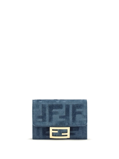 Fendi Trifold Wallet with FF monogram in jacquard - Blu+Blu Abisso+Os