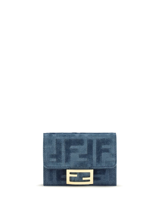 Fendi Trifold Wallet with FF monogram in jacquard - Blu+Blu Abisso+Os