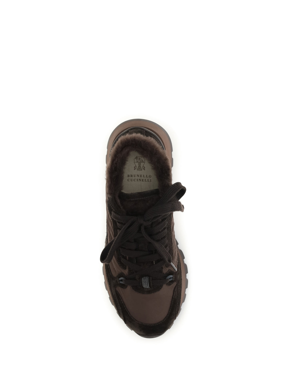 Brunello Cucinelli Suede and techno fabric Sneakers with shearling lining and monile - Pepe