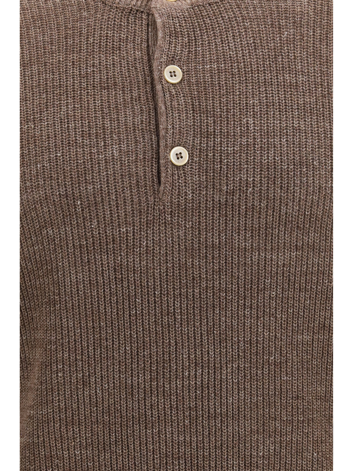 Brunello Cucinelli Cotton and linen henley Sweater - Nocciola+Yuta