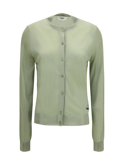 FENDI Cardigan crewneck in viscose with embroidered logo