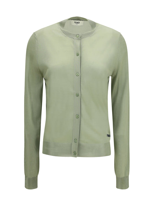 FENDI Cardigan crewneck in viscose with embroidered logo