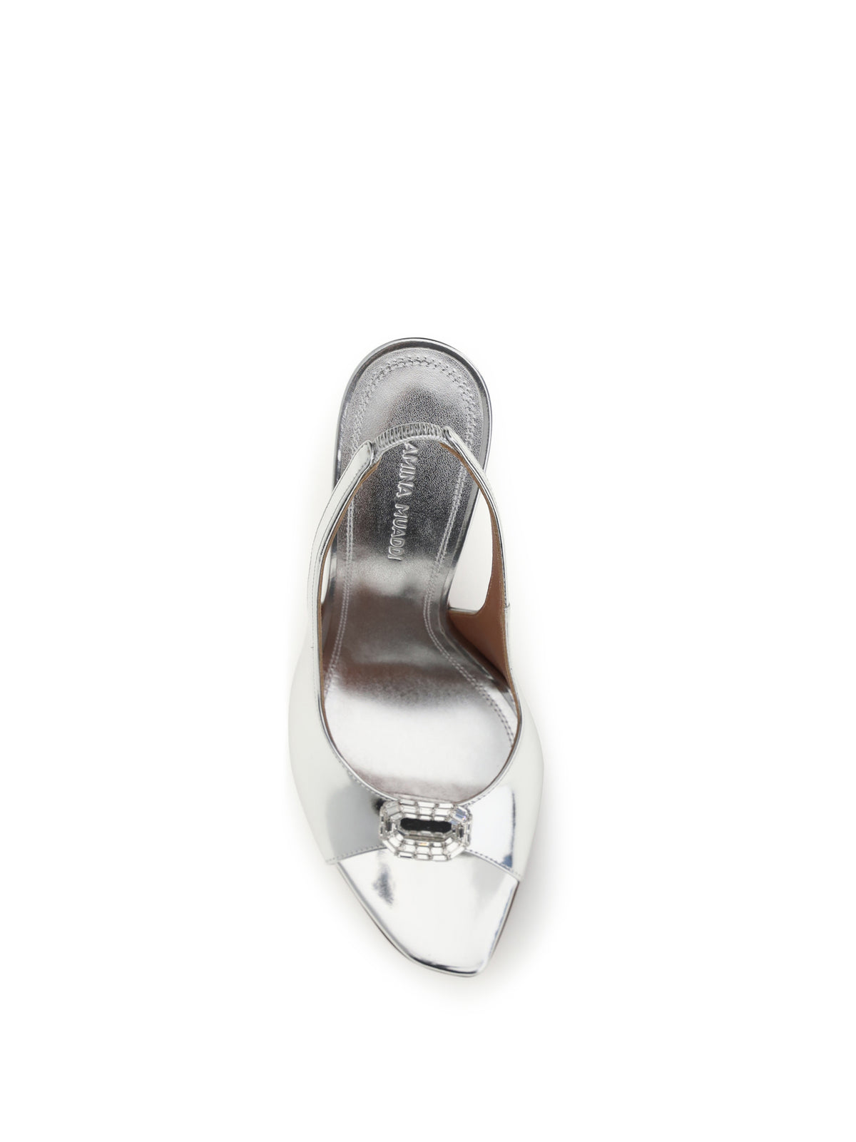 Amina Muaddi Mini Camelia Slingback Sandals - Silver Mirror+White Crystal Buckle