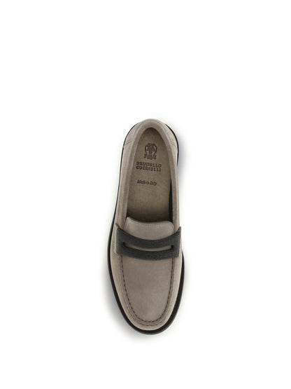 BRUNELLO CUCINELLI Penny Loafers in suede with precious clamp