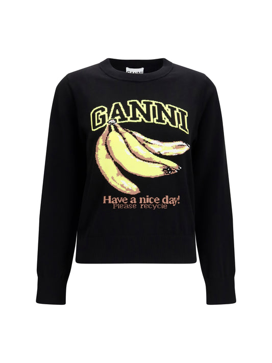 Ganni Banana-print Sweater - Black