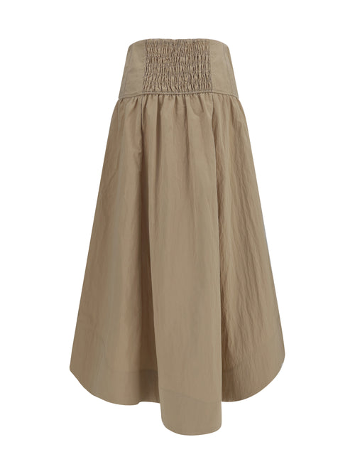 Ganni Corset-detail and ruched midi Skirt - Warm Sand