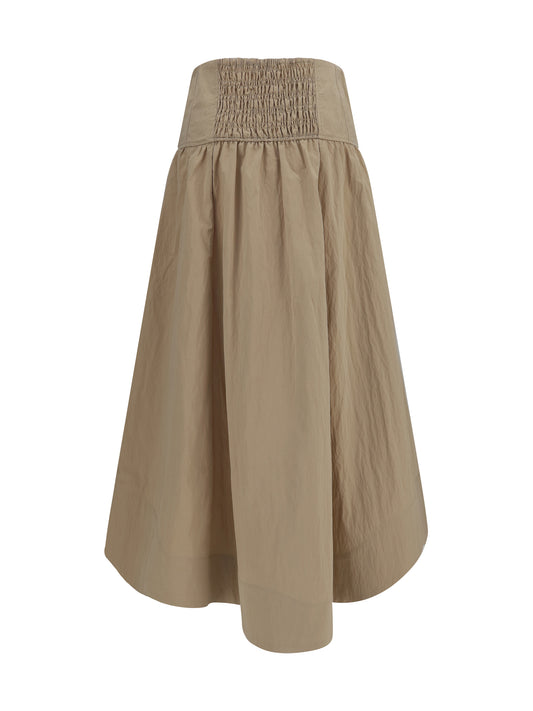 Ganni Corset-detail and ruched midi Skirt - Warm Sand