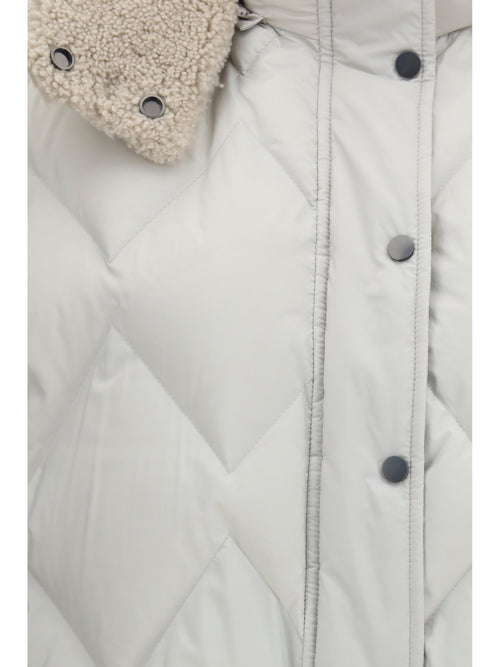 Brunello Cucinelli Padded Vest with shearling Hood - Geyser
