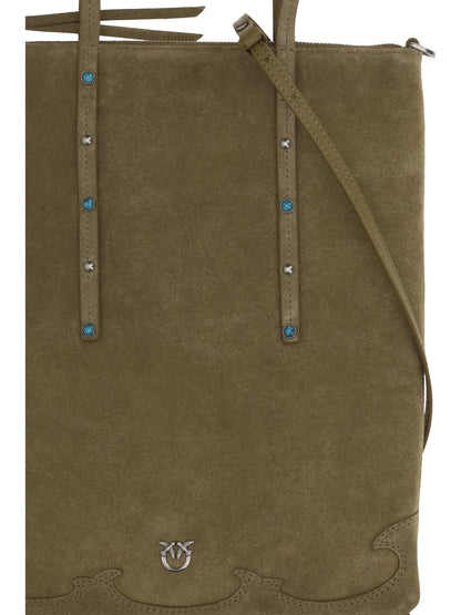 Pinko Suede Shoulder Bag - Green Canguro-Old Silver
