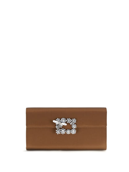 Roger Vivier Efflorescence satin Clutch - Cacao