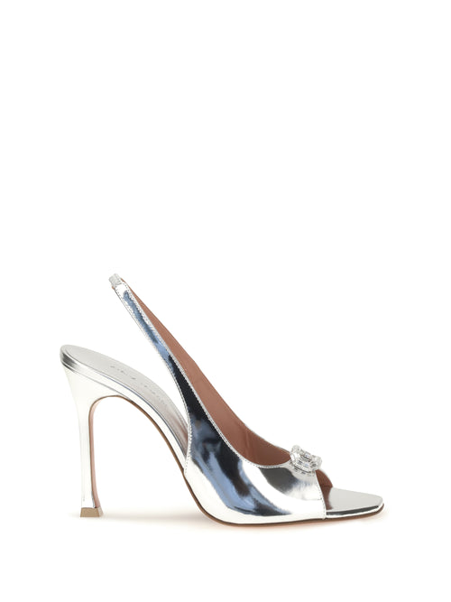 Amina Muaddi Mini Camelia Slingback Sandals - Silver Mirror+White Crystal Buckle