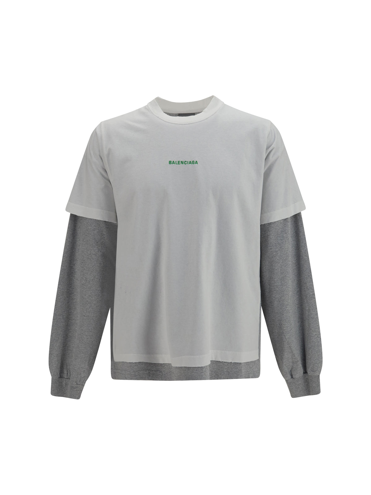 Balenciaga Double-sleeve cotton T-shirt - White/Apple Green