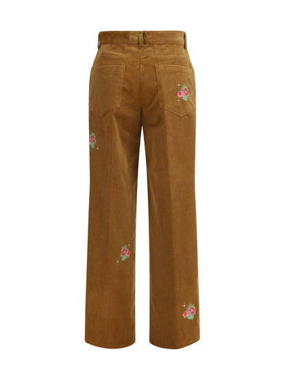 Forte_forte Velvet Pants with embroidered bouquets - Camel
