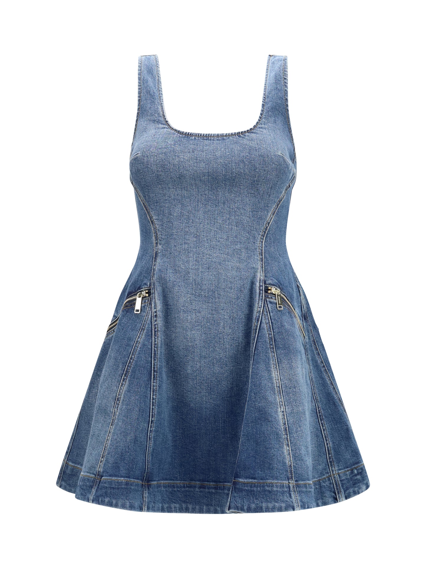 SELF-PORTRAIT Denim flared mini Dress