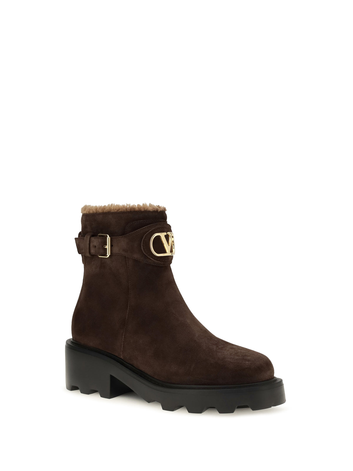 Valentino Garavani VLogo Signature leather ankle Boots - Ebony Brown/Camel
